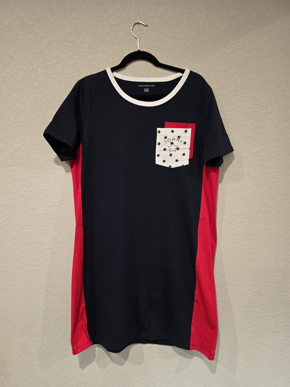 Tommy Hilfiger Navy and Red Short Sleeve Pocket T-Shirt Dress with Star Print